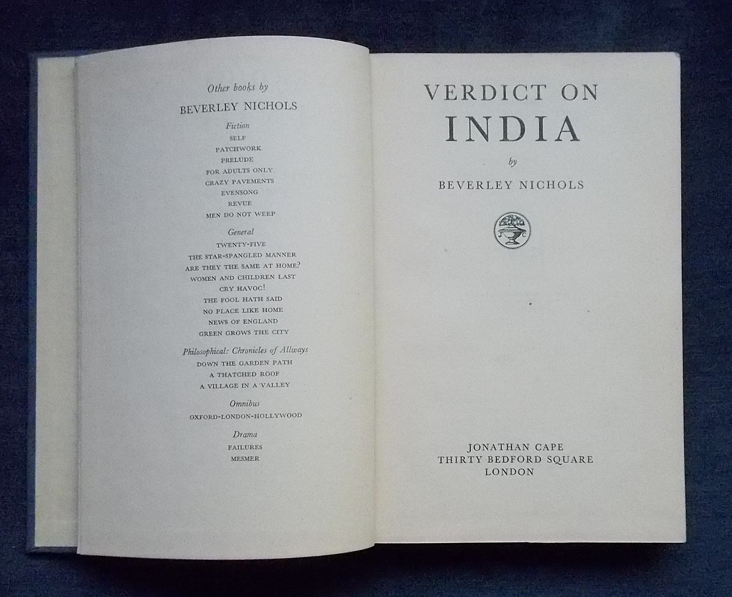 Verdict On India:  Beverley Nichols
